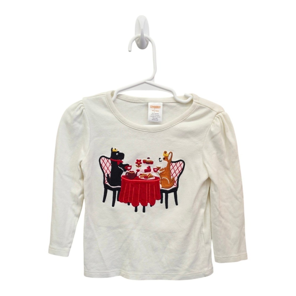 Gymboree Girls 18-24M Tea Party Bear Kangaroo Embroidered Long Sleeve Shirt